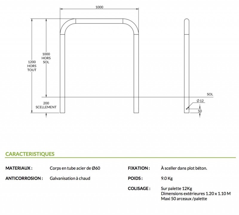 Arceau de protection en épingle Ø 60 mm