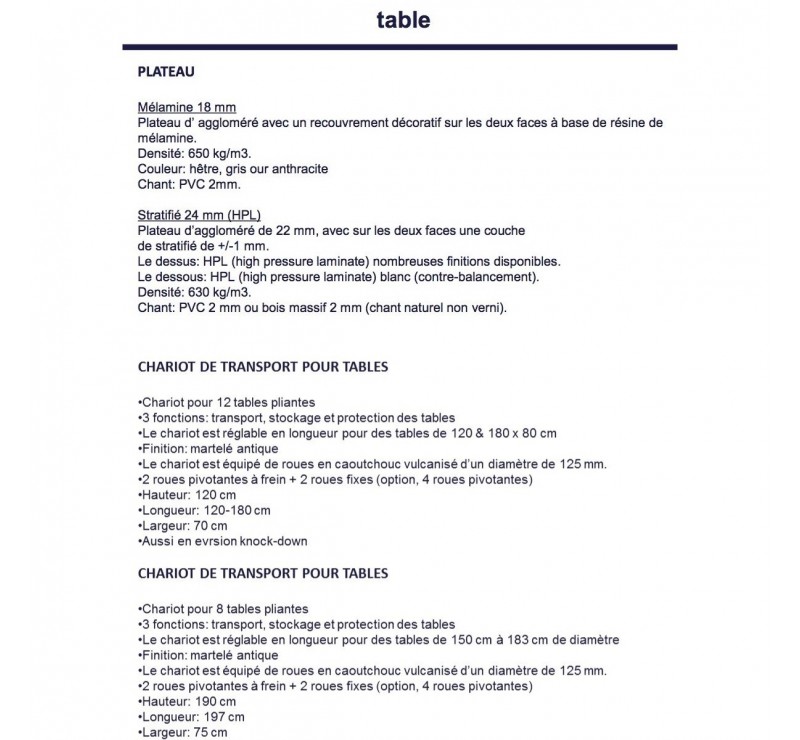 Lot de 10 tables "ULTRA" 180 x 80 cm avec 4 pieds pliants