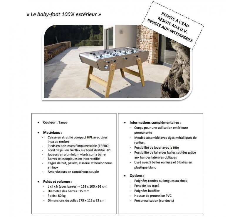 Baby-foot professionnel extérieur