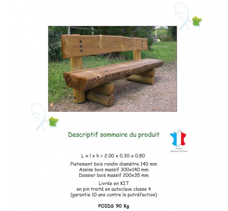 Banc touristique en bois massif Banc touristique en bois massif