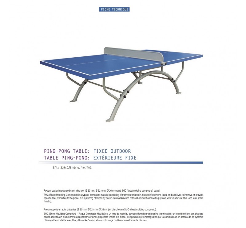 Table de ping-pong extérieure fixe