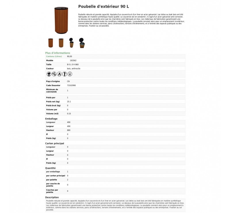 Corbeille bois 90 litres