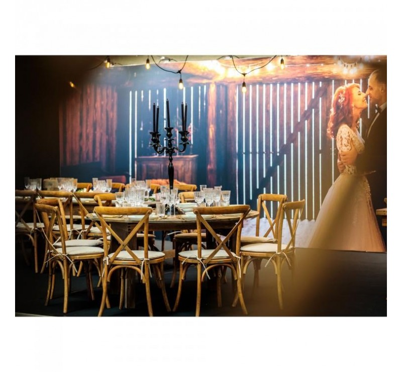 Table ronde pliante en bois d'orme