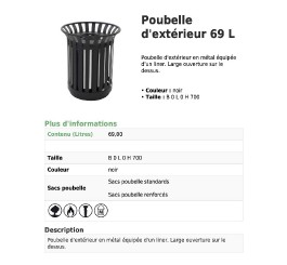 Poubelle de rue 69 litres