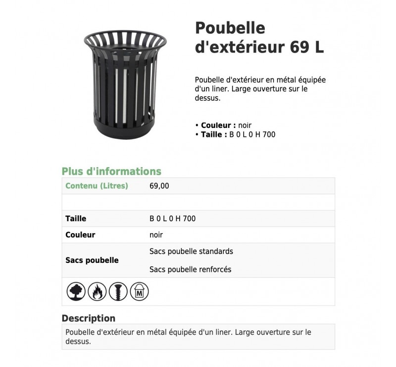 Poubelle exterieur 69 L