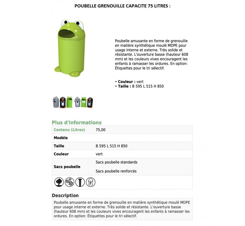 Poubelle Grenouille 75 L