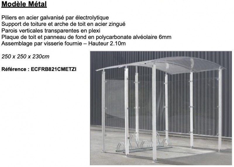 Abri vélos en métal et plexi