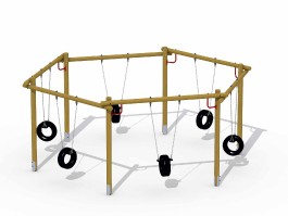 BALANÇOIRE HEXAGONALE AVEC SIÈGE INCORPORÉ EN PNEUS