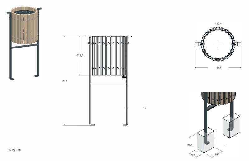 Corbeille urbaine en bois compact Corbeille urbaine en bois compact