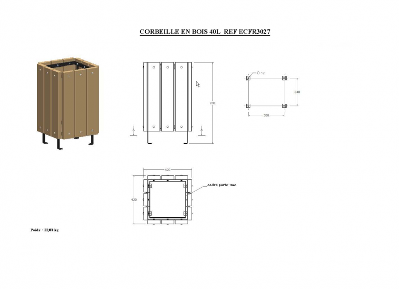 Poubelle robuste urbaine en bois - 40L Poubelle robuste urbaine en bois - 40L