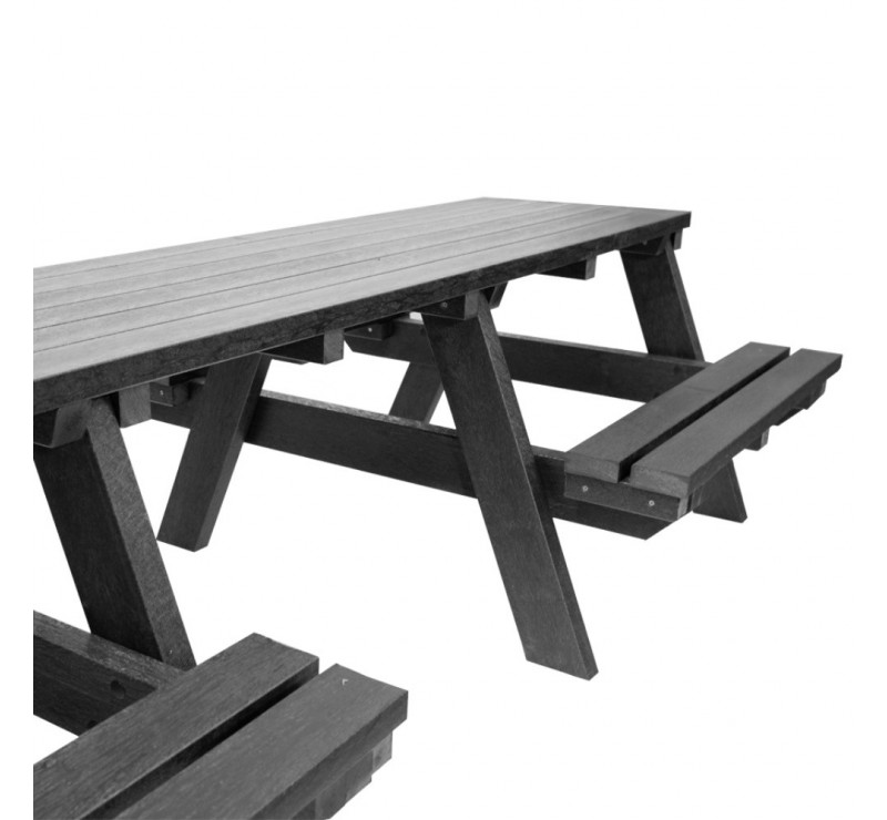 Table pique-nique en plastique recyclé noir PMR 8 ou 10 places assises