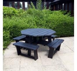 Table de pique-nique octogonale en plastique recyclé Noir