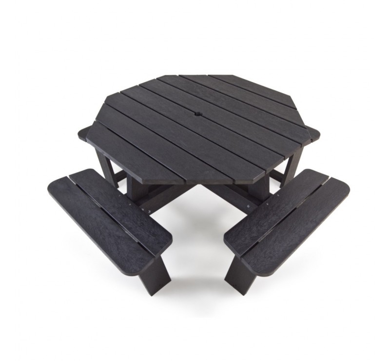 Table de pique-nique octogonale en plastique recyclé Noir Table de pique-nique octogonale en plastique recyclé Noir