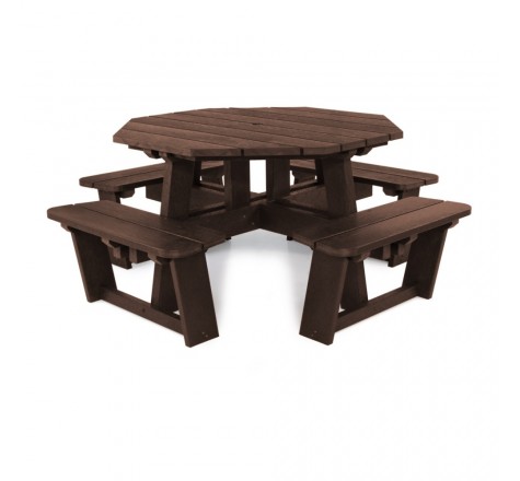 Table de pique-nique octogonale en plastique recyclé Brun