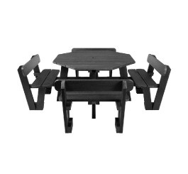 Table de pique-nique octogonale avec dossiers en plastique recyclé Noir