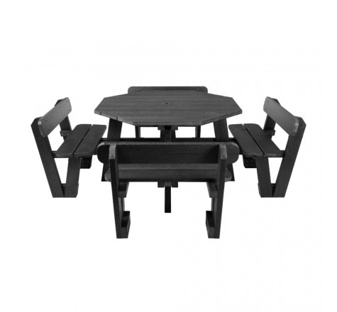 Table de pique-nique octogonale avec dossiers en plastique recyclé Noir