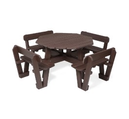 Table de pique-nique octogonale avec dossiers en plastique recyclé BRUN