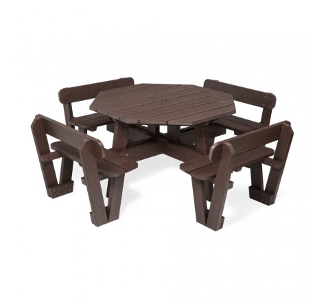 Table de pique-nique octogonale avec dossiers en plastique recyclé BRUN