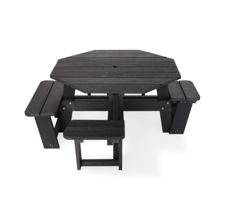 Table pique-nique octogonale en plastique recyclé noir PMR Table pique-nique octogonale en plastique recyclé noir PMR