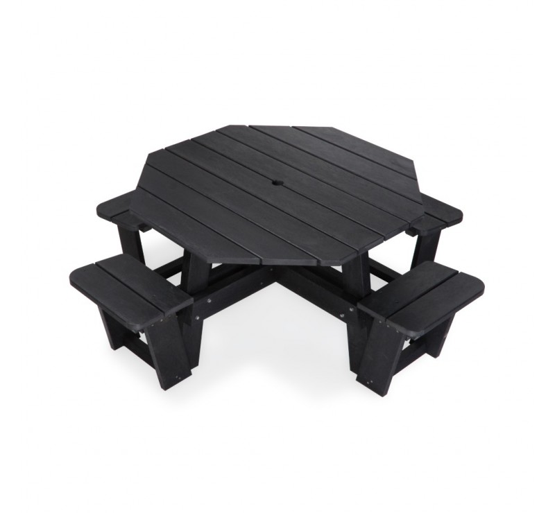 Table pique-nique octogonale en plastique recyclé noir PMR Table pique-nique octogonale en plastique recyclé noir PMR