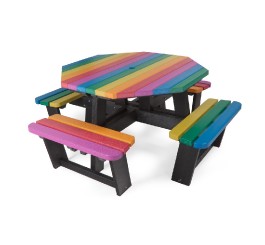 Table de pique-nique octogonale en plastique recyclé multicolore