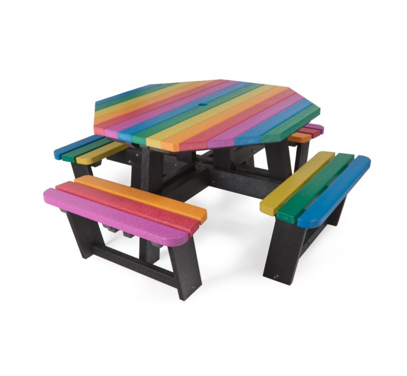Table de pique-nique octogonale en plastique recyclé multicolore Table de pique-nique octogonale en plastique recyclé multicolore
