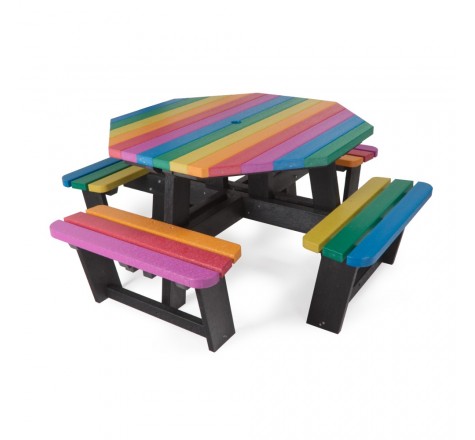 Table de pique-nique octogonale en plastique recyclé multicolore