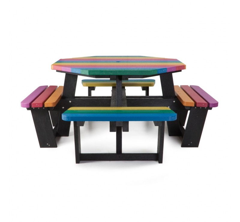 Table de pique-nique octogonale en plastique recyclé multicolore Table de pique-nique octogonale en plastique recyclé multicolore