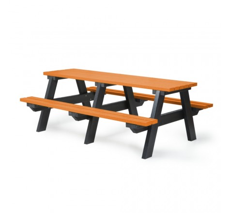 Table pique-nique en plastique recyclé orange 8 places