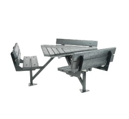 Table pique-nique en plastique recyclé et en acier en forme triangulaire 6 places