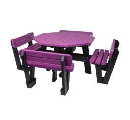 Table de pique-nique octogonale en plastique recyclé multicolore
