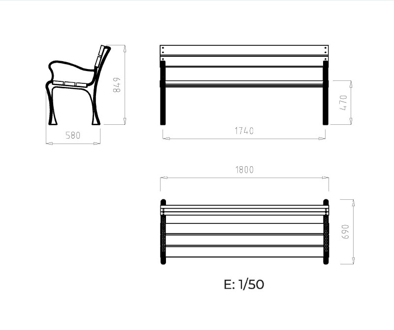 Banc public piétement fonte et lames bois Eco composites