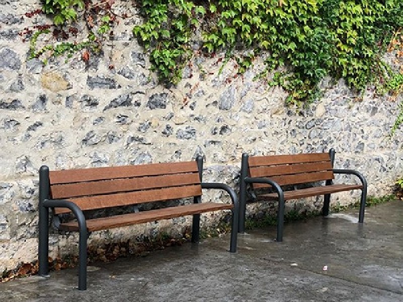 Banc public piétement acier galvanisé et lames bois tropical 1.95 m