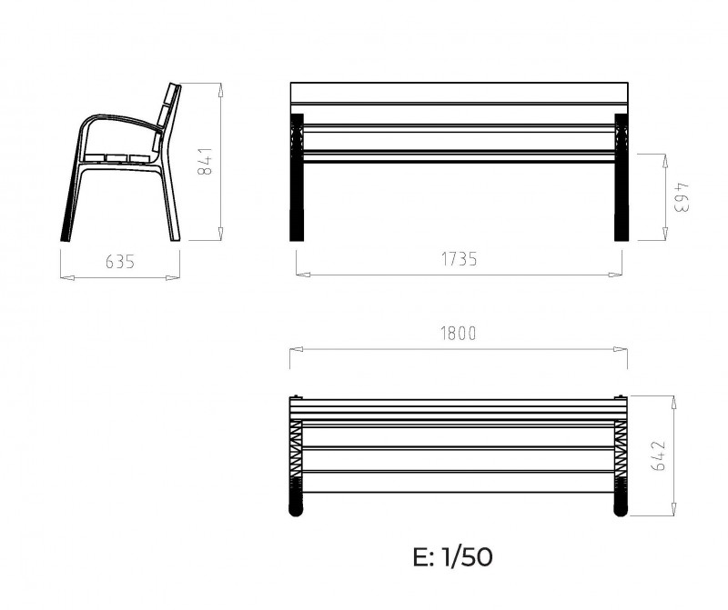 Banc public Martinia piétement fonte et lames eco composite couleur bois 1.80 m