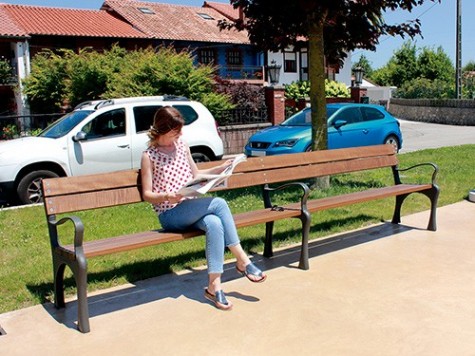 Banc public avec accoudoirs en bois tropical 3.60m