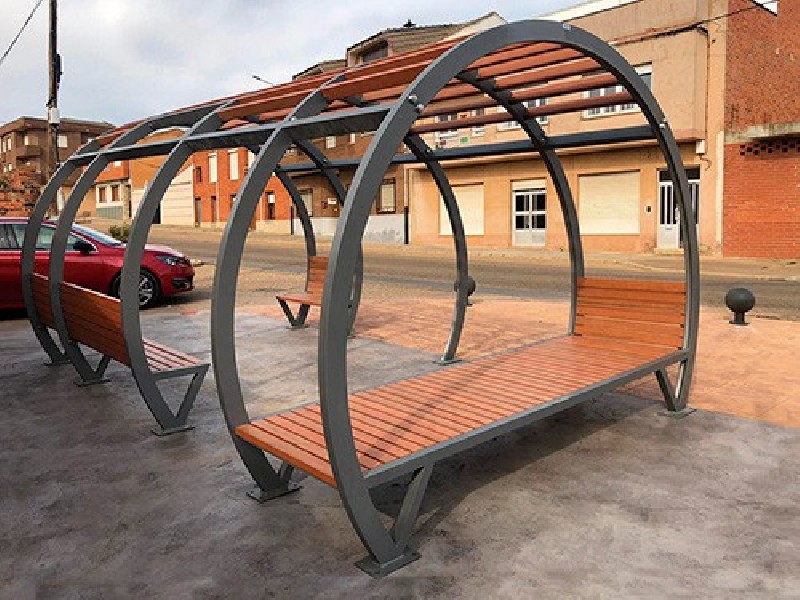 Banc public sans accoudoirs en bois tropical 3.60m