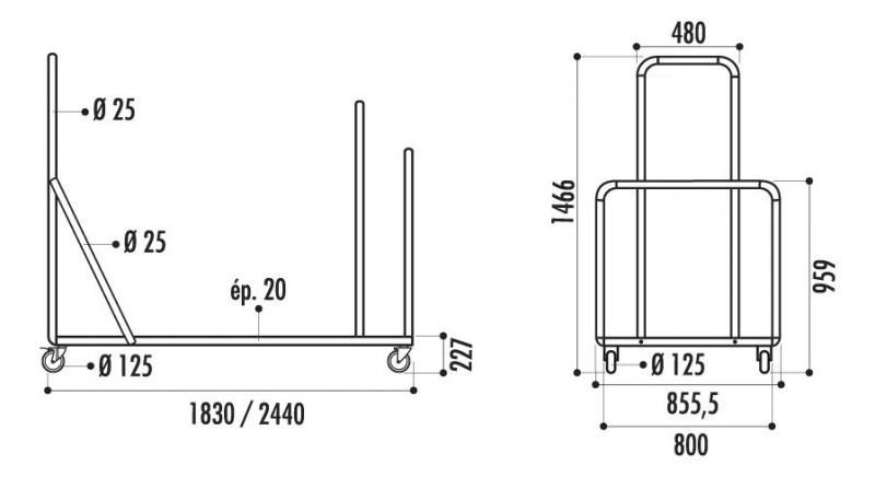 Chariot pour tables rectangulaires