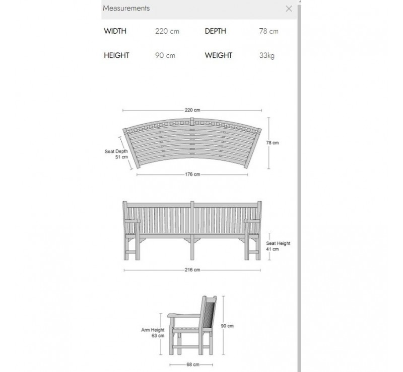 Banc anglais en teck Longueur 2,27 m