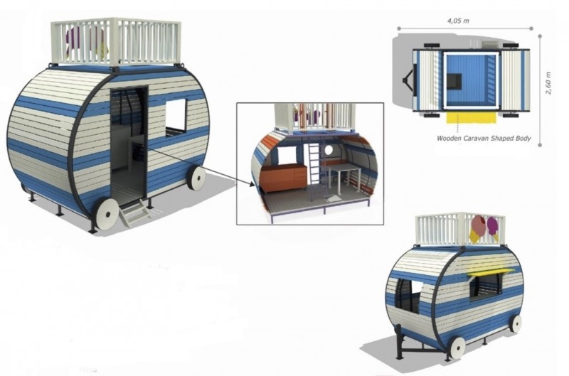 Caravane structure de jeu extérieur pour enfants 