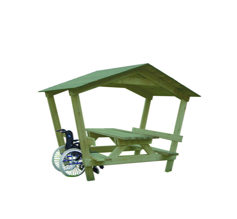 ♿ Table pique-nique couverte PMR en bois | Mobilier extérieur