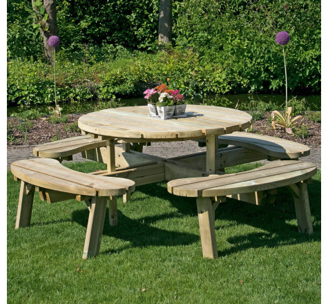 Table de Pique-Nique Ronde en Pin Imprégné – 8 Personnes