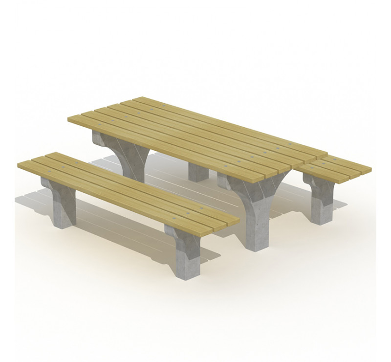 Table pique-nique design bois pin et pieds béton armé