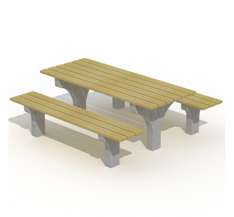 Table pique-nique design bois pin et pieds béton armé