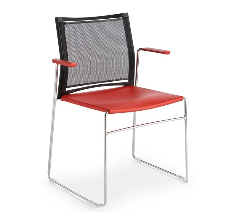 Chaise High Design avec dossier résille et avec accoudoirs ROUGE