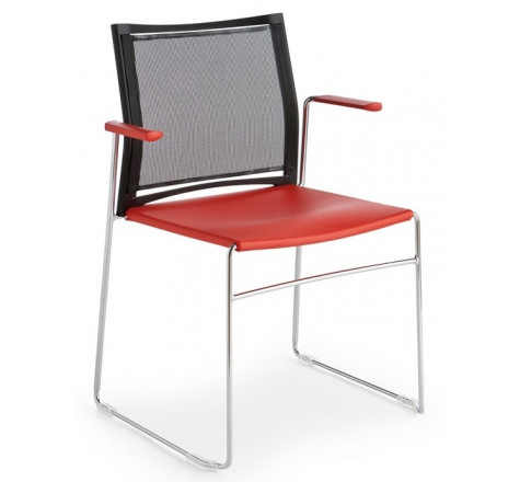 Chaise High Design avec dossier résille et avec accoudoirs ROUGE