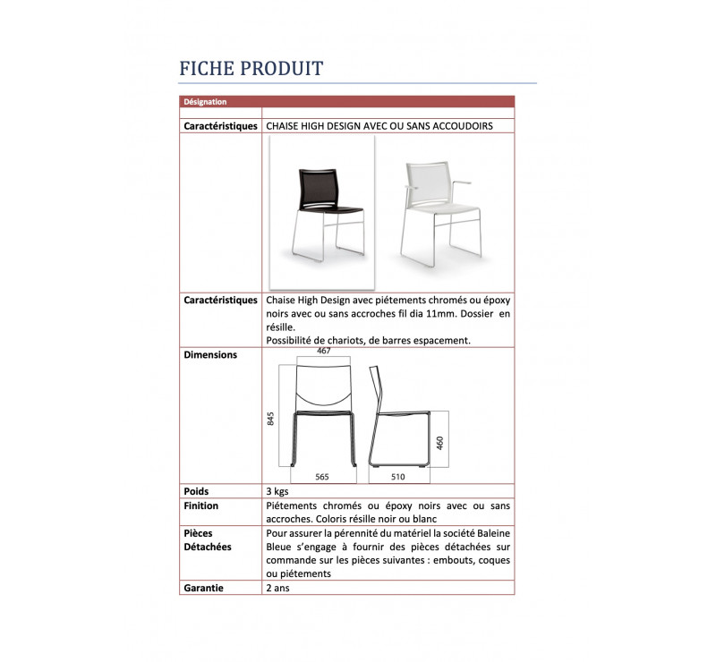 Chaise High Design avec dossier résille et avec accoudoirs ROUGE