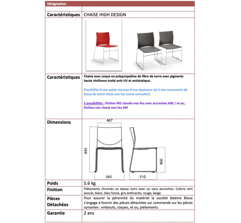 Chaise High Design avec accoudoirs