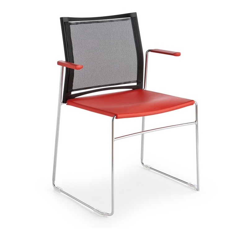 Chaise High Design avec dossier résille et avec accoudoirs ROUGE