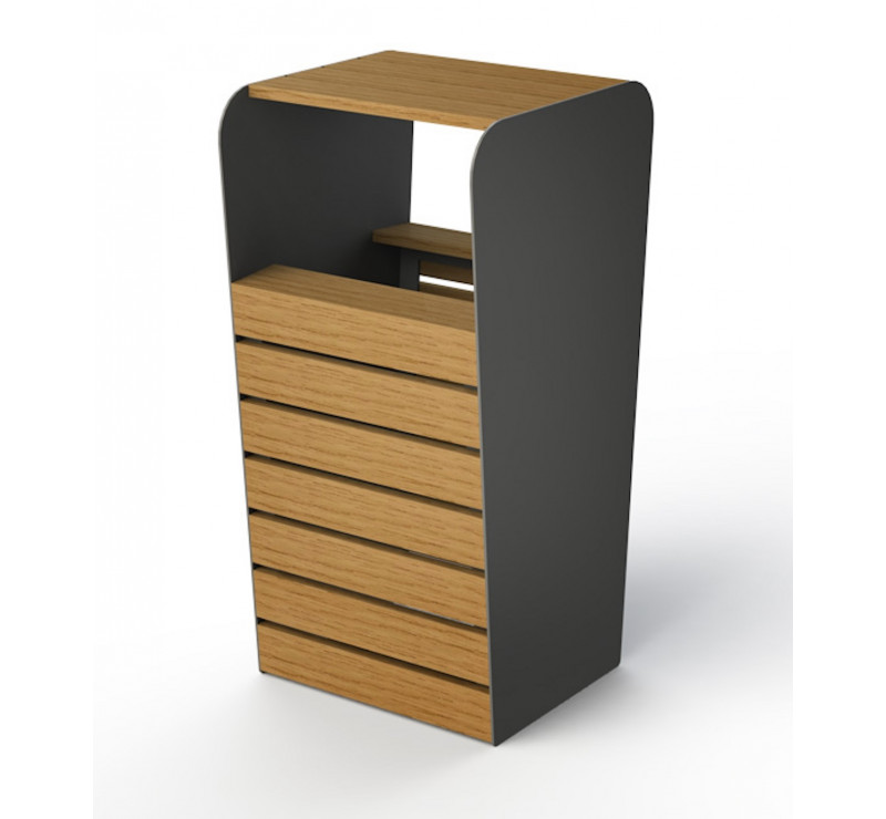 Lot de 8 poubelles couvertes en bois et métal
