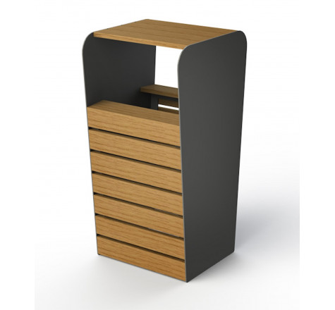 Lot de 8 poubelles couvertes en bois et métal
